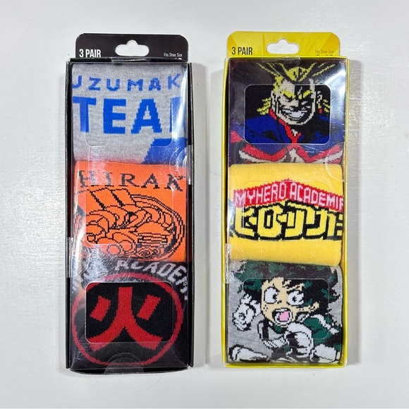 6 Pairs of My Hero Academia & Naruto Crew Socks NEW